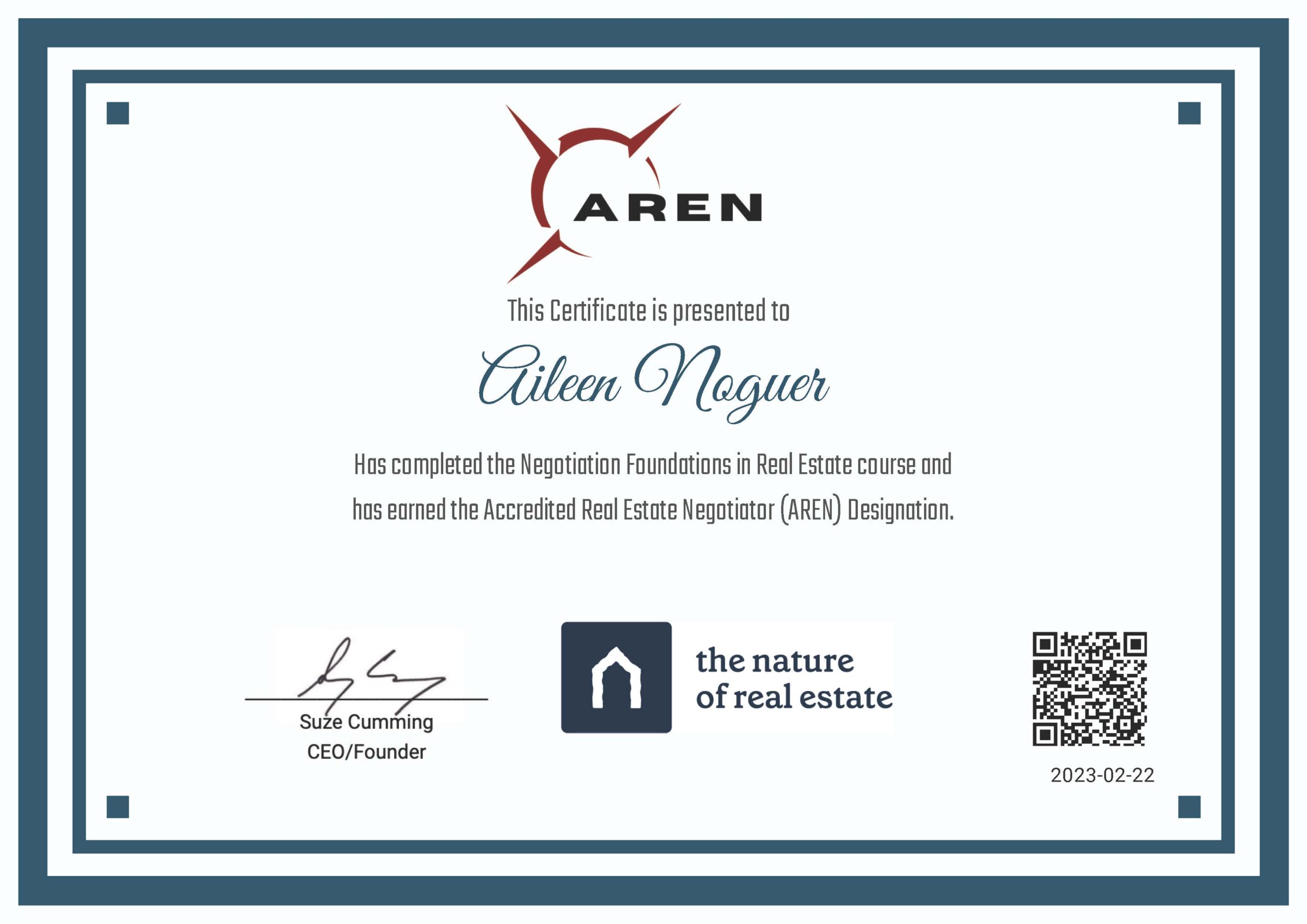 Aileen Noguer aren certification